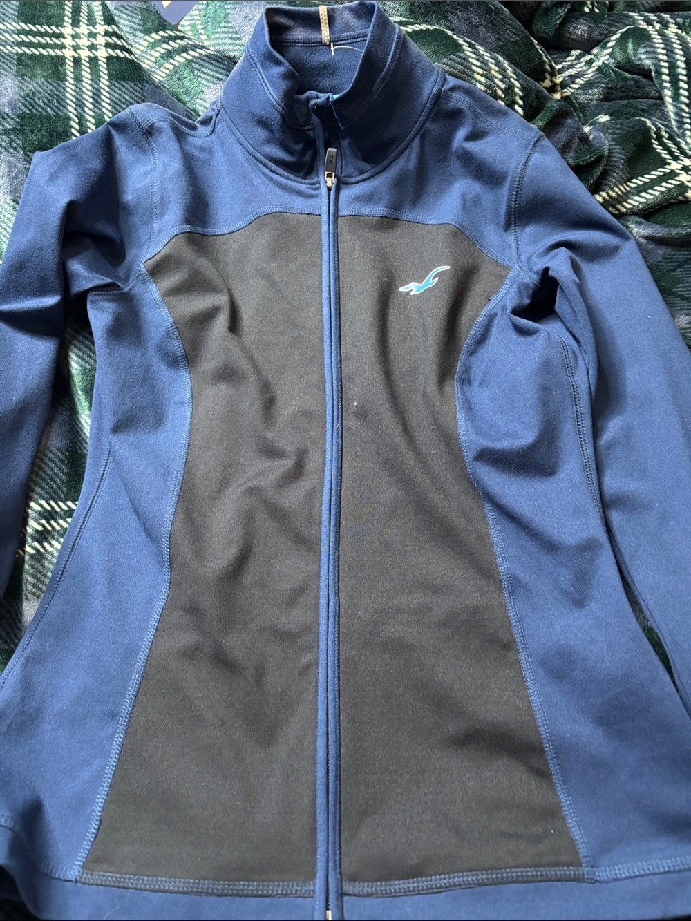 Hollister Navy and Black Full-Zip Jacket with Logo